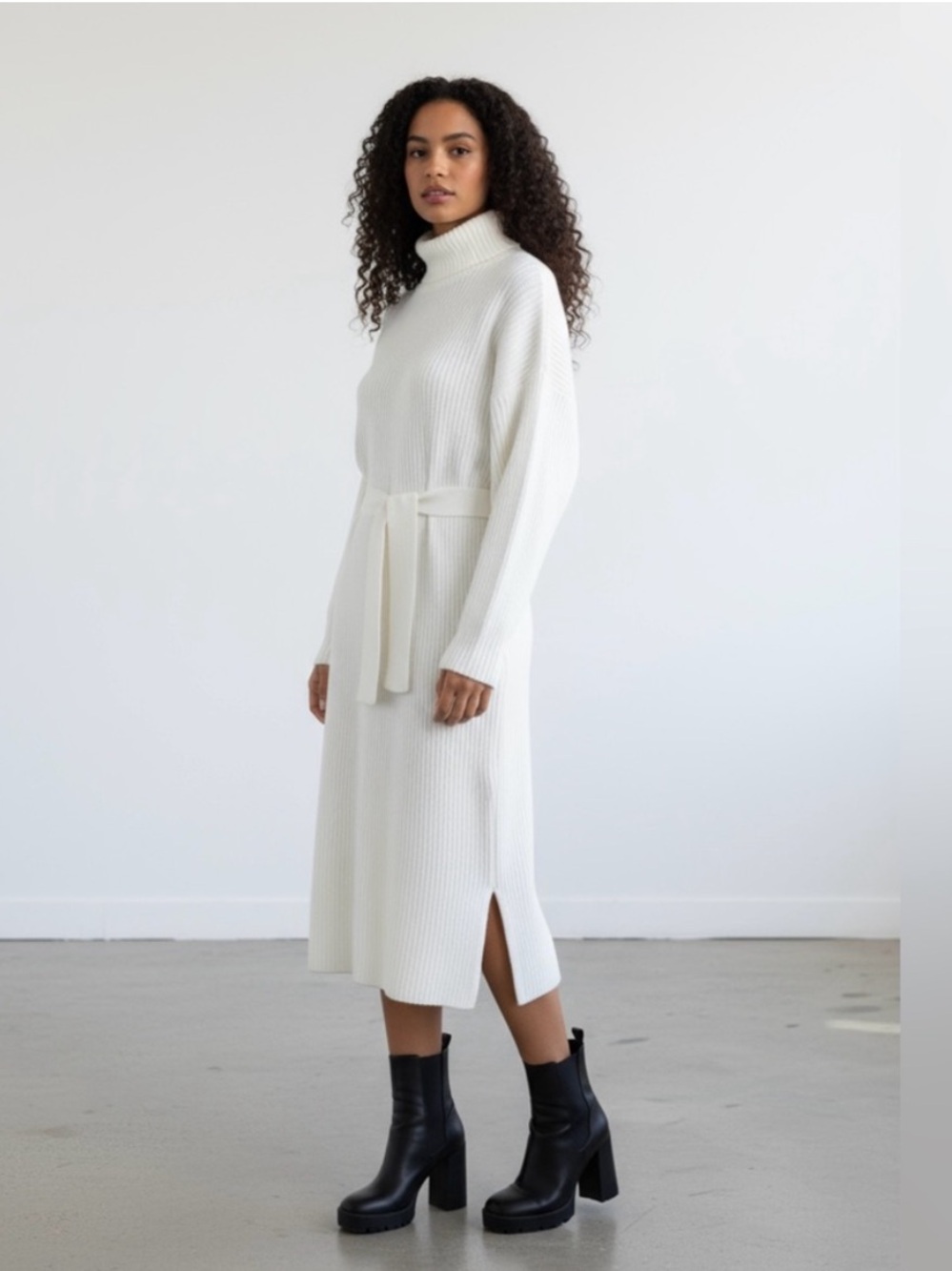STAUD Chalet Turtleneck Tie Waist Sweater Dress Sz S